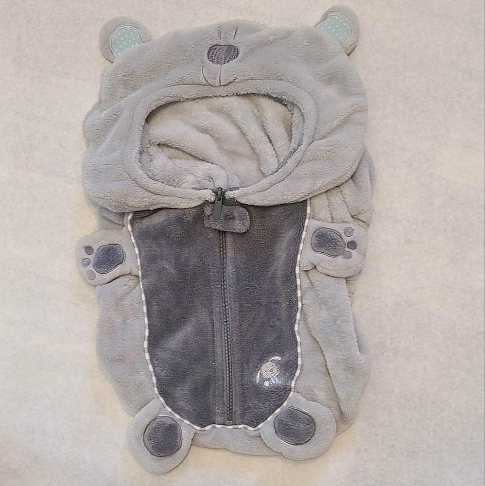 Grey bear plush zip up car seat cover